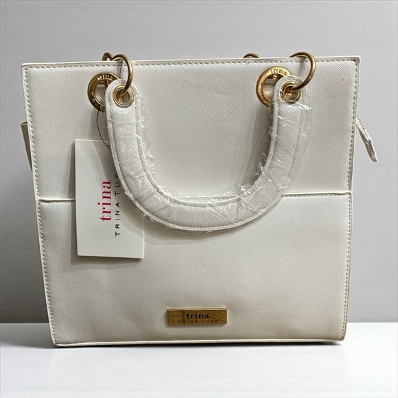 Trina Turk Cream Satchel with Gold Accents - Picture 1 of 4